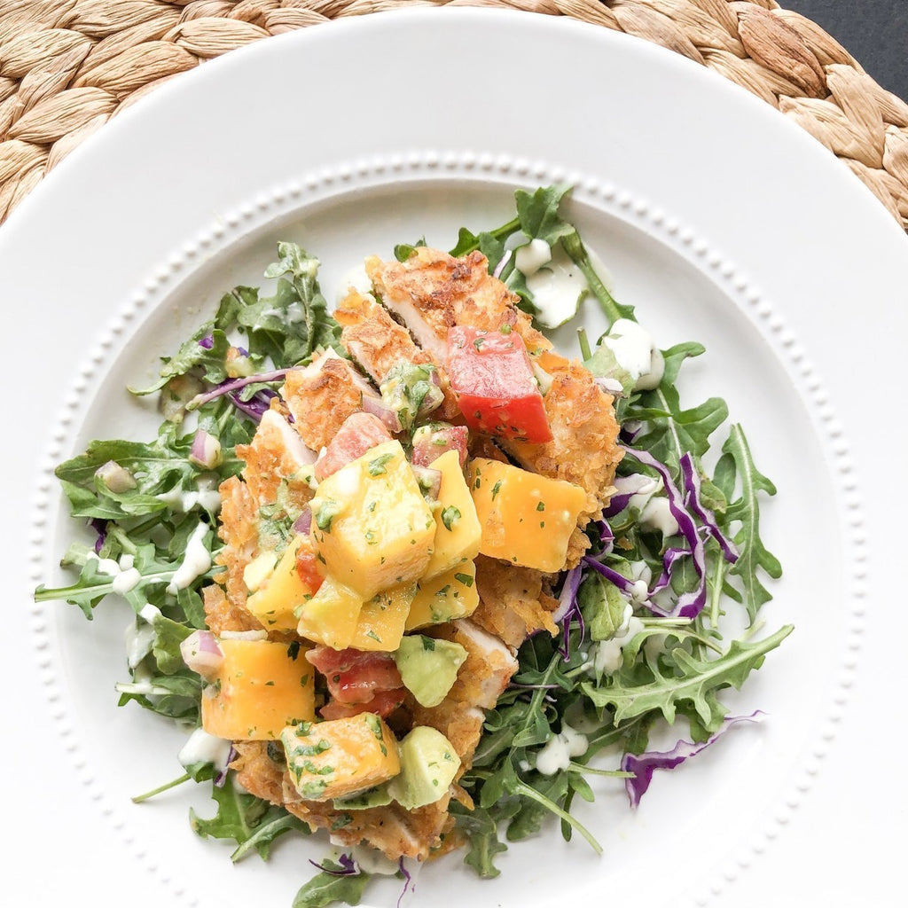 Plantain-Crusted Chicken with Mango Salsa